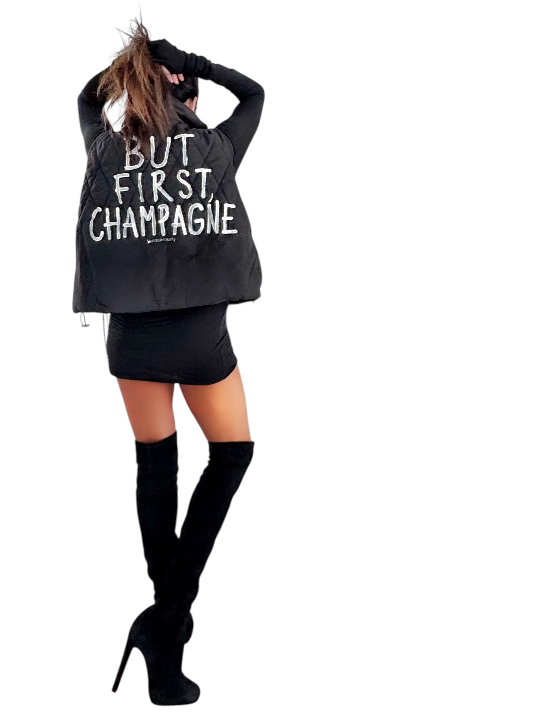 'But First, Champagne' Painted Vest (Black)