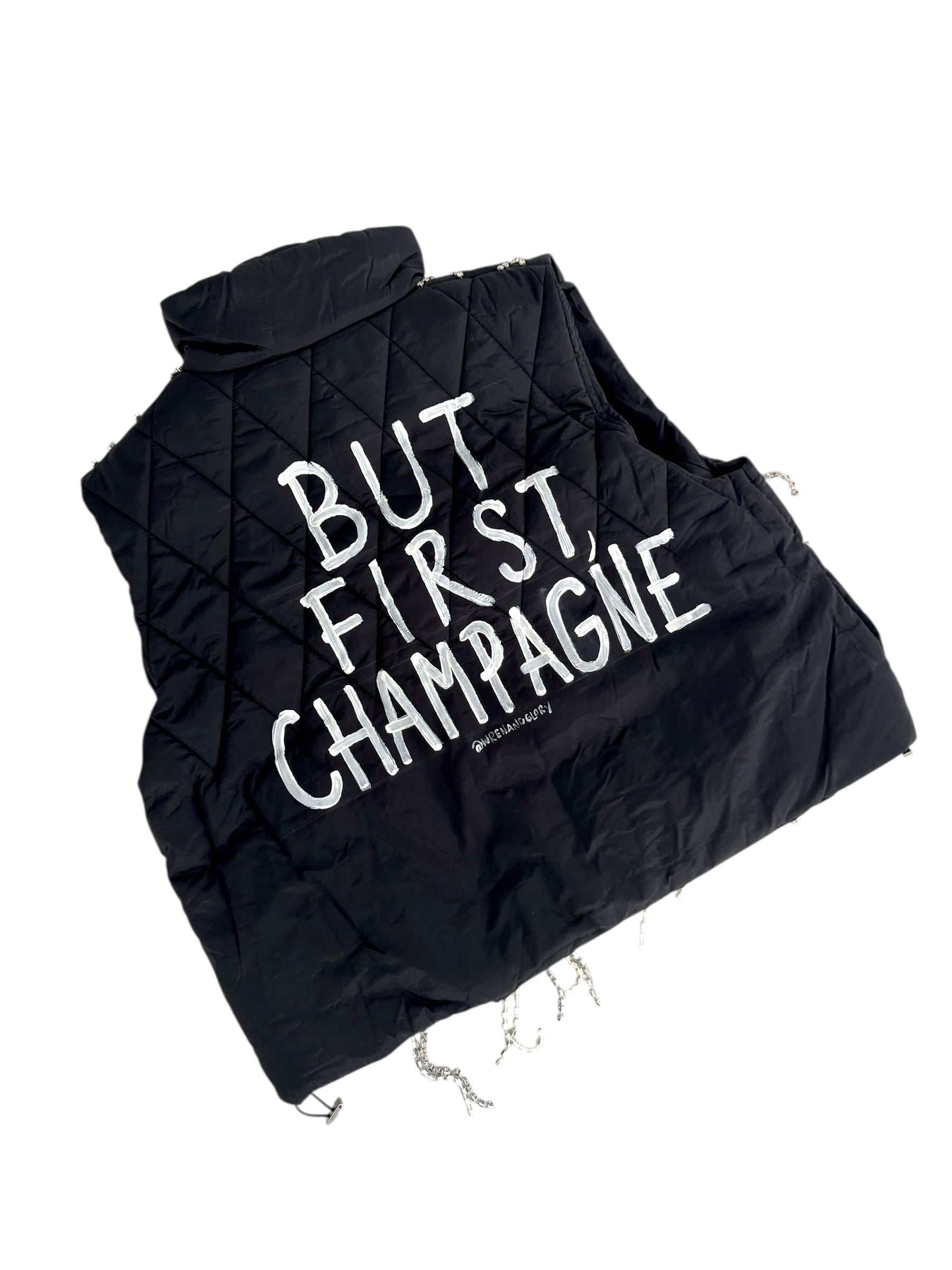 'But First, Champagne' Painted Vest (Black)