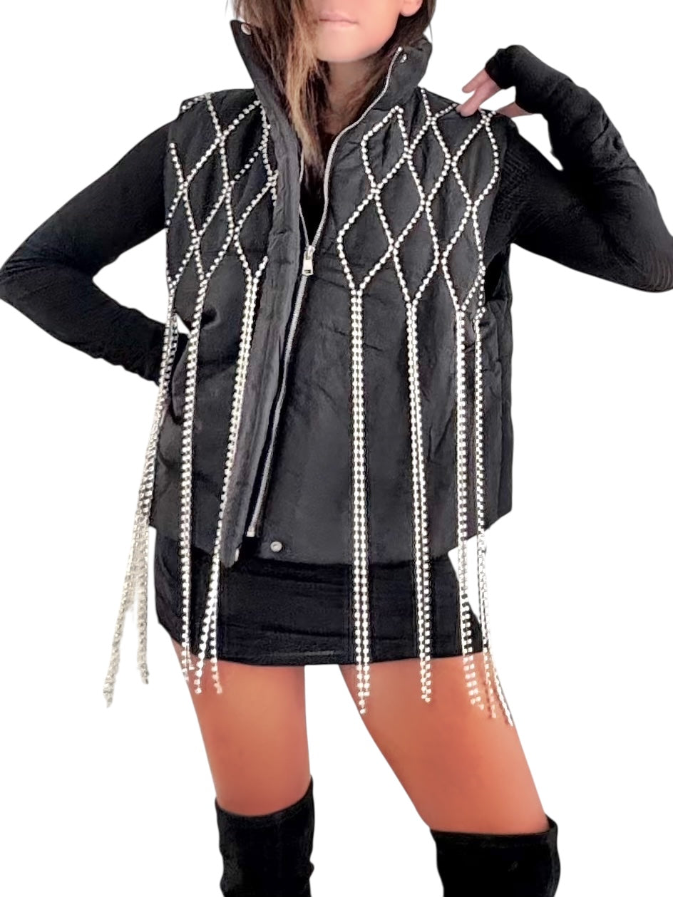 'But First, Champagne' Painted Vest (Black)