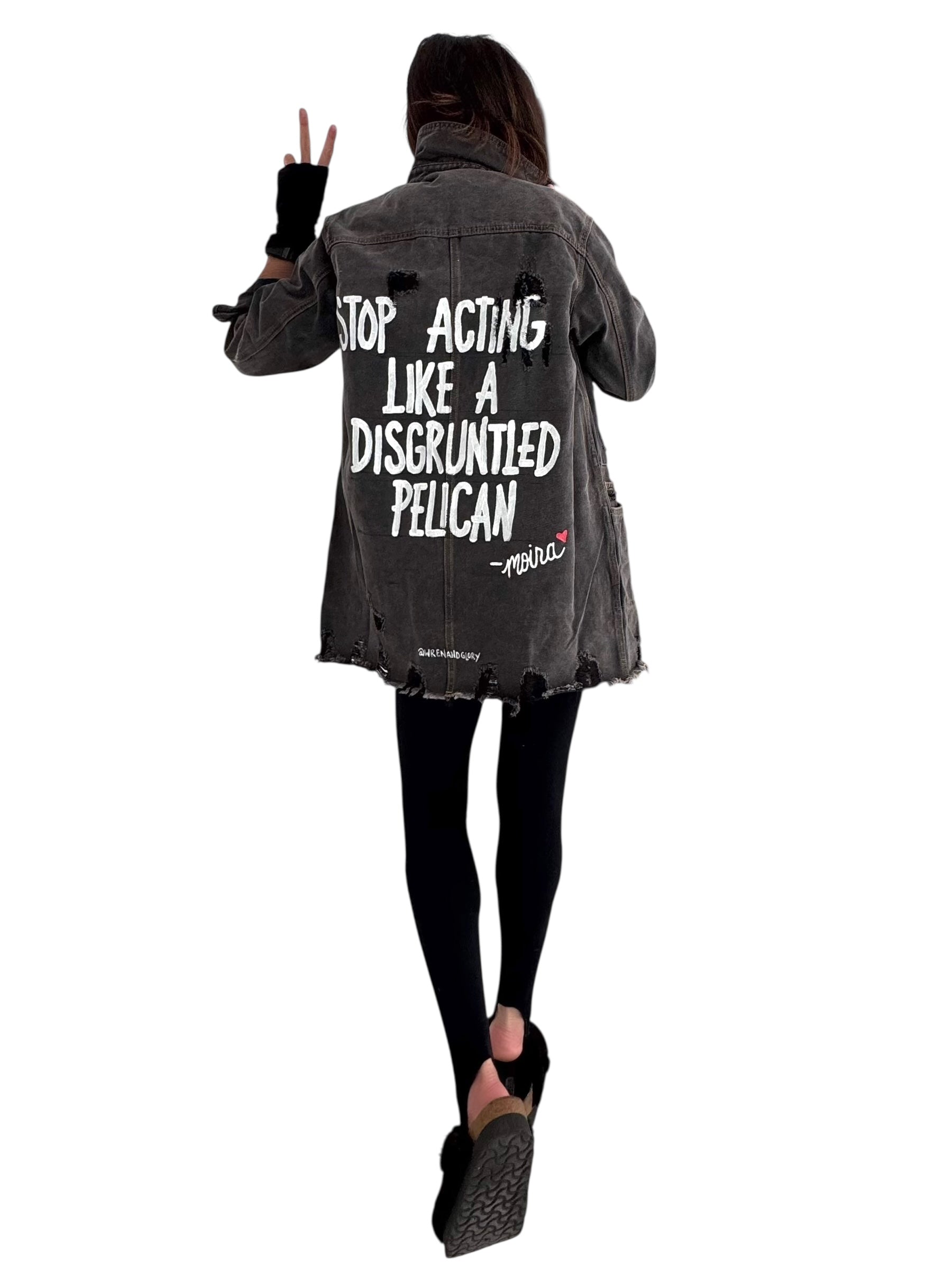 'Disgruntled Pelicans' Painted Jacket