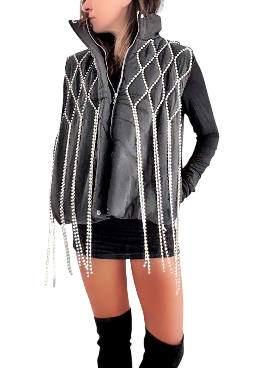 'But First, Champagne' Painted Vest (Black)