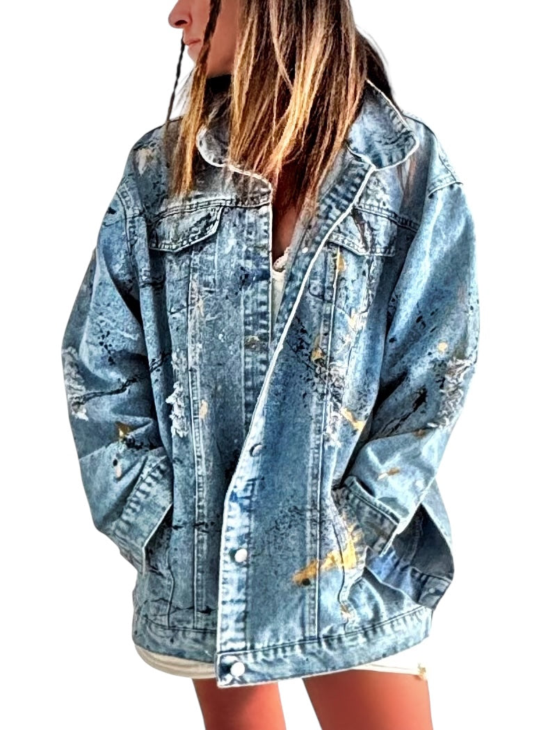 'Splatter World 2.0' Painted Denim Jacket