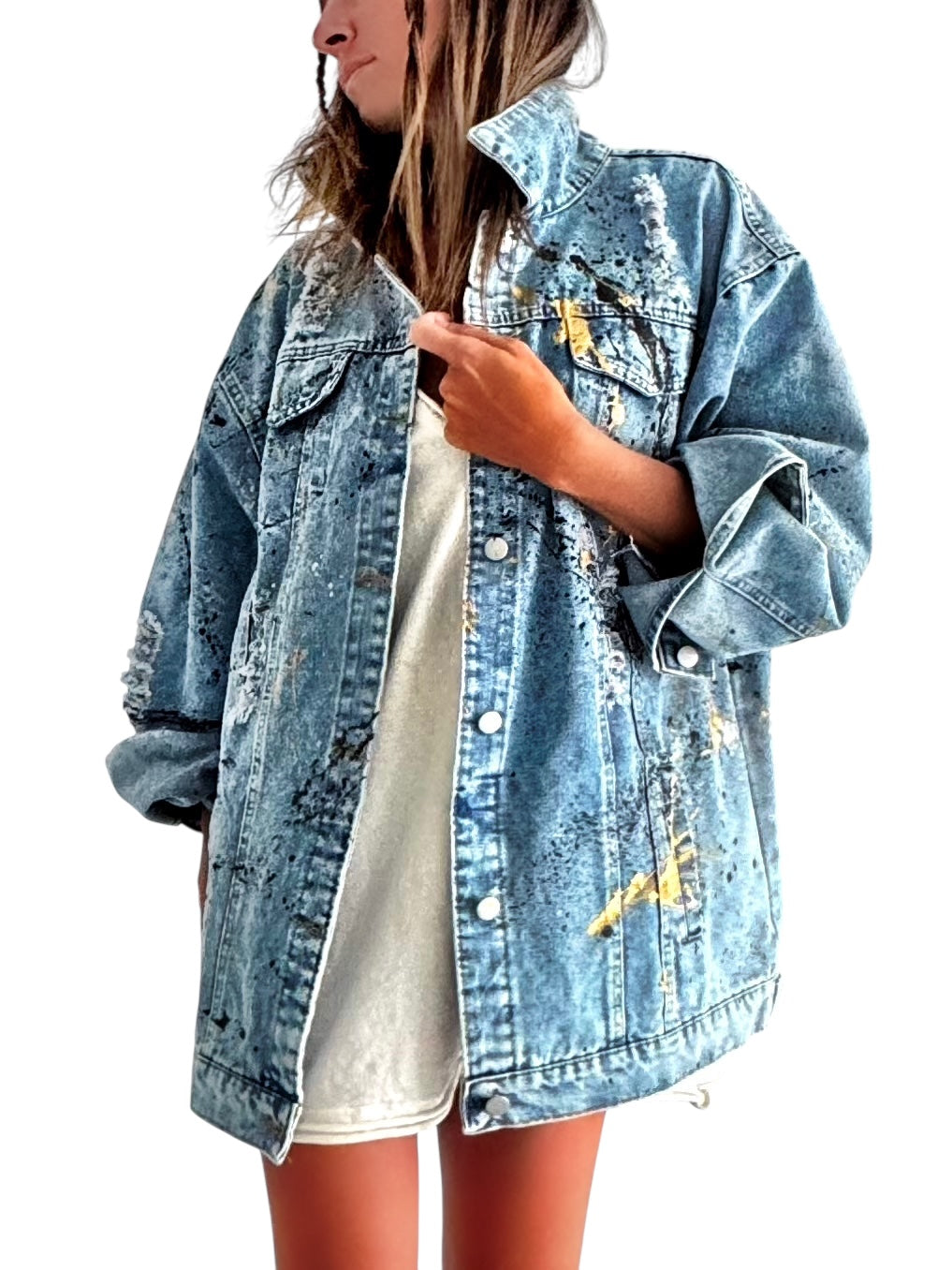 'Splatter World 2.0' Painted Denim Jacket
