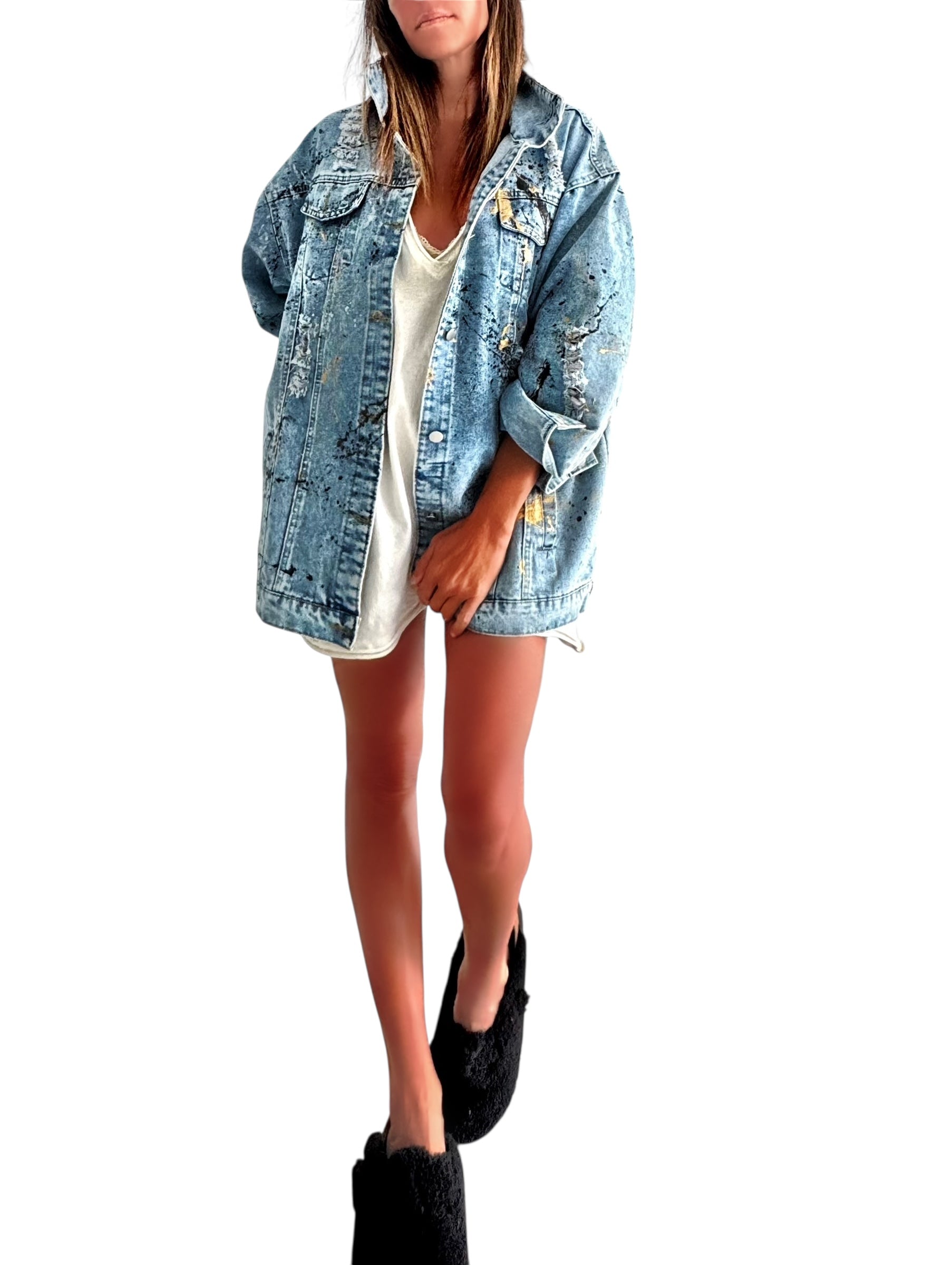 'Splatter World 2.0' Painted Denim Jacket