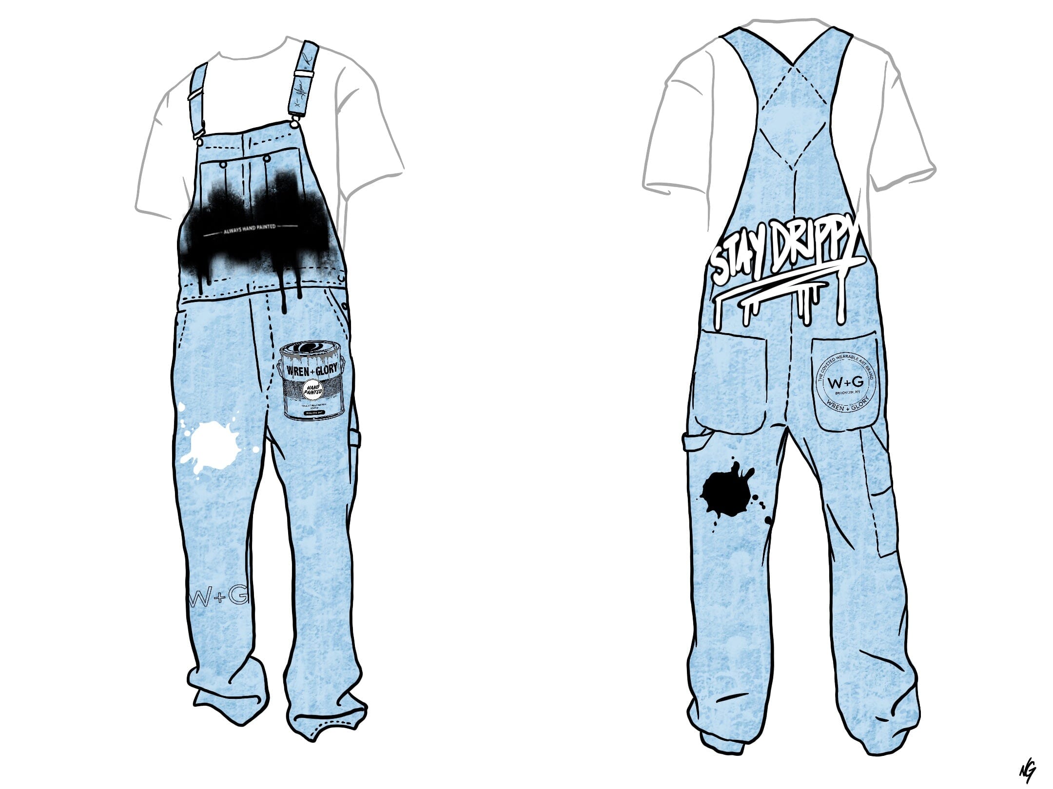 'Drippy W+G' Painted Overalls