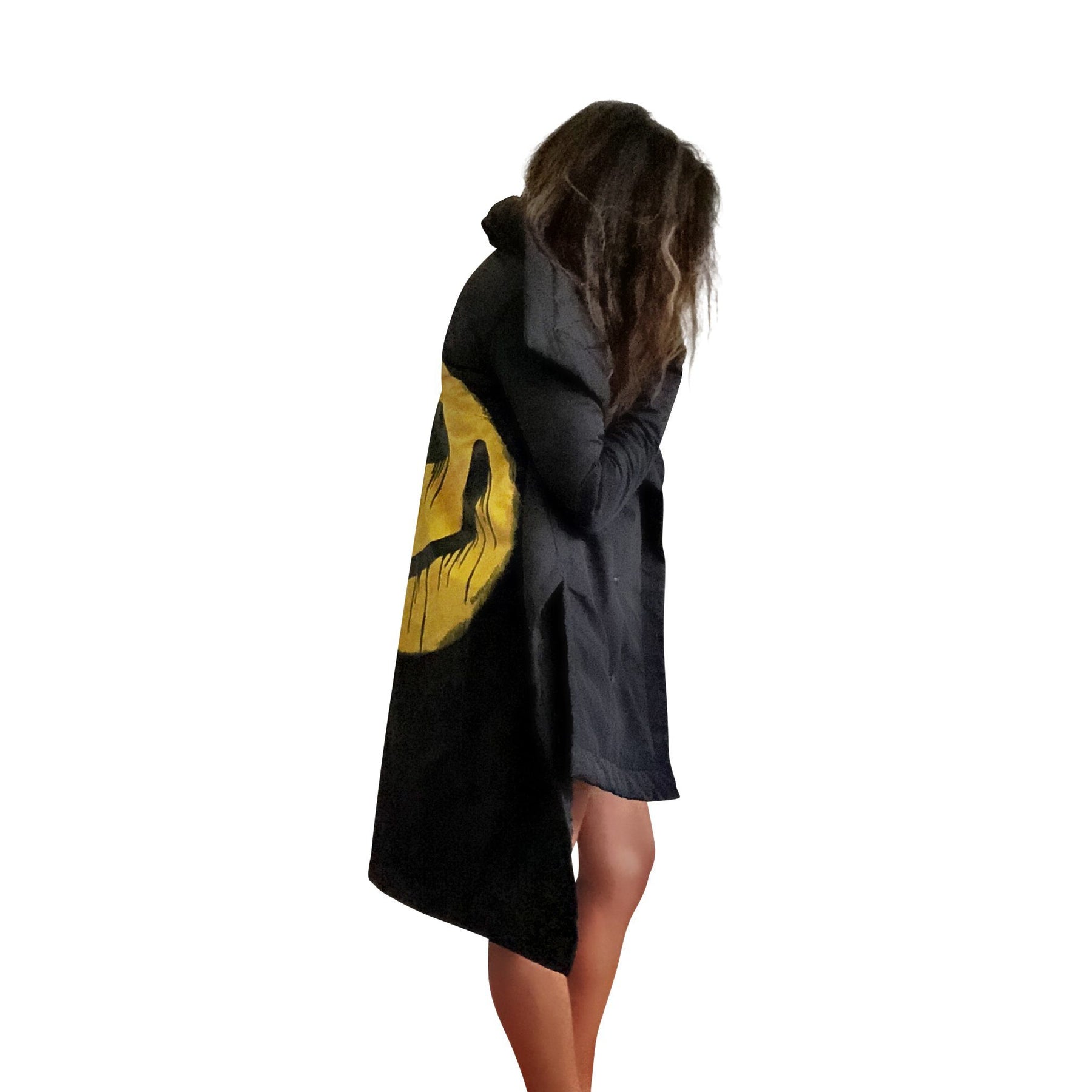 The COOLEST puffer jacket. Large smiley painted on back in yellow, with black drip eyes and mouth. STAY CHILL painted in white on sleeve. Signed @wrenandglory.