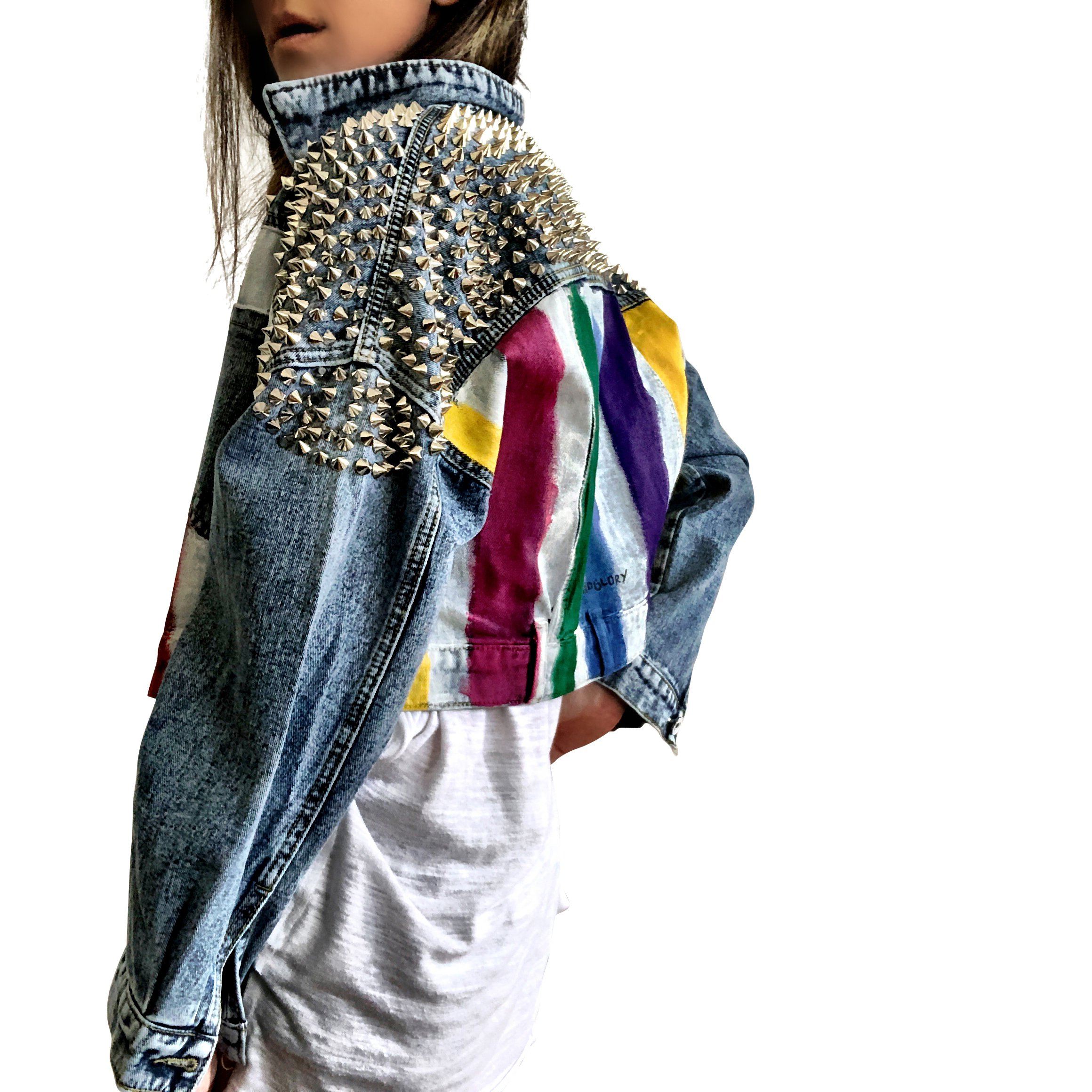 Rainbow blue jean discount jacket