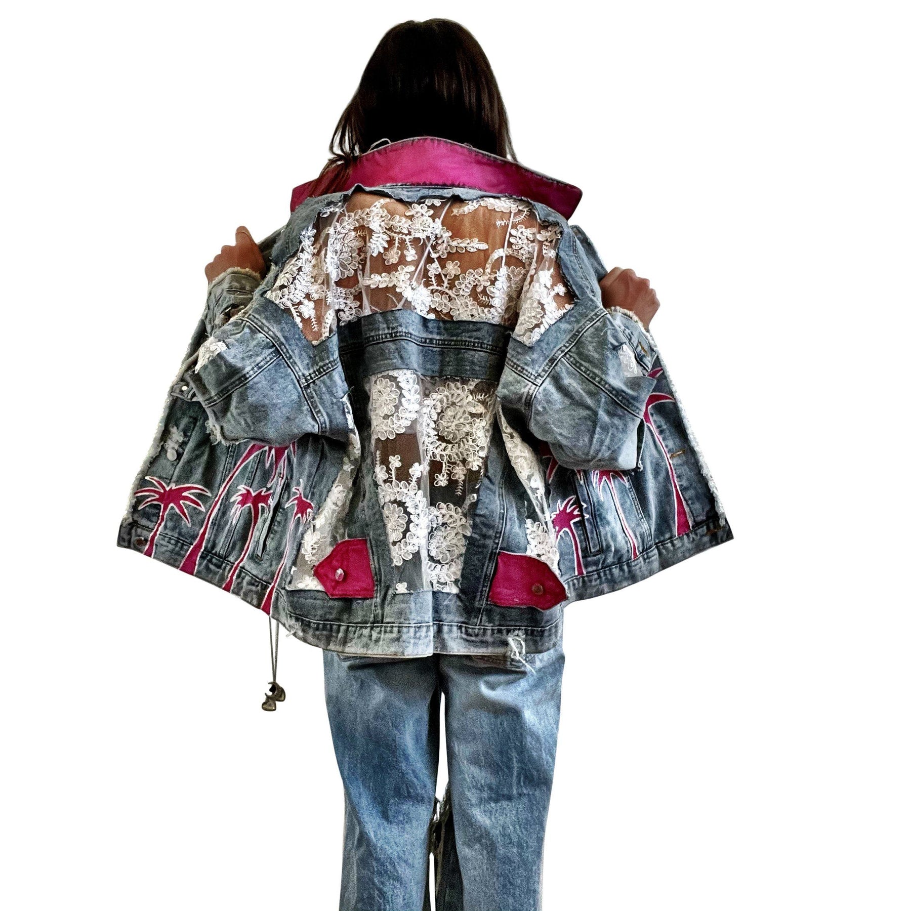 'PINK PALMS' DENIM JACKET