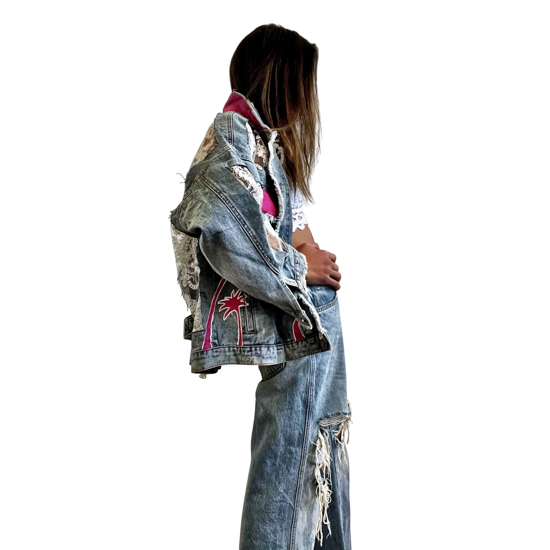 'PINK PALMS' DENIM JACKET