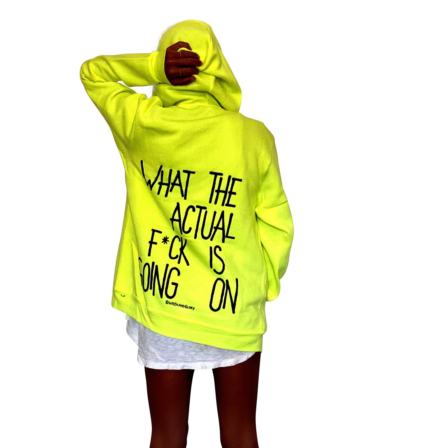 'WAIT WHAT' PAINTED ZIP UP HOODIE