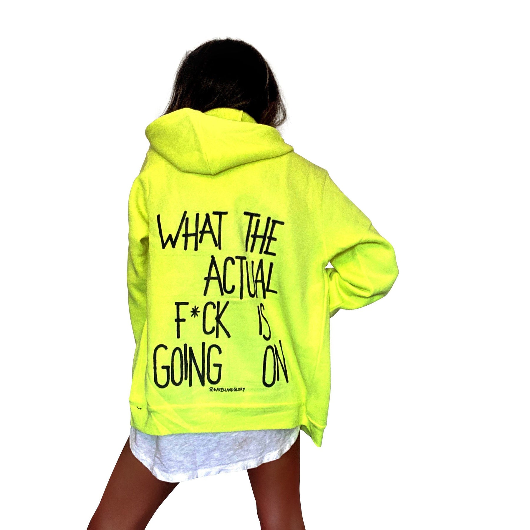 'WAIT WHAT' PAINTED ZIP UP HOODIE