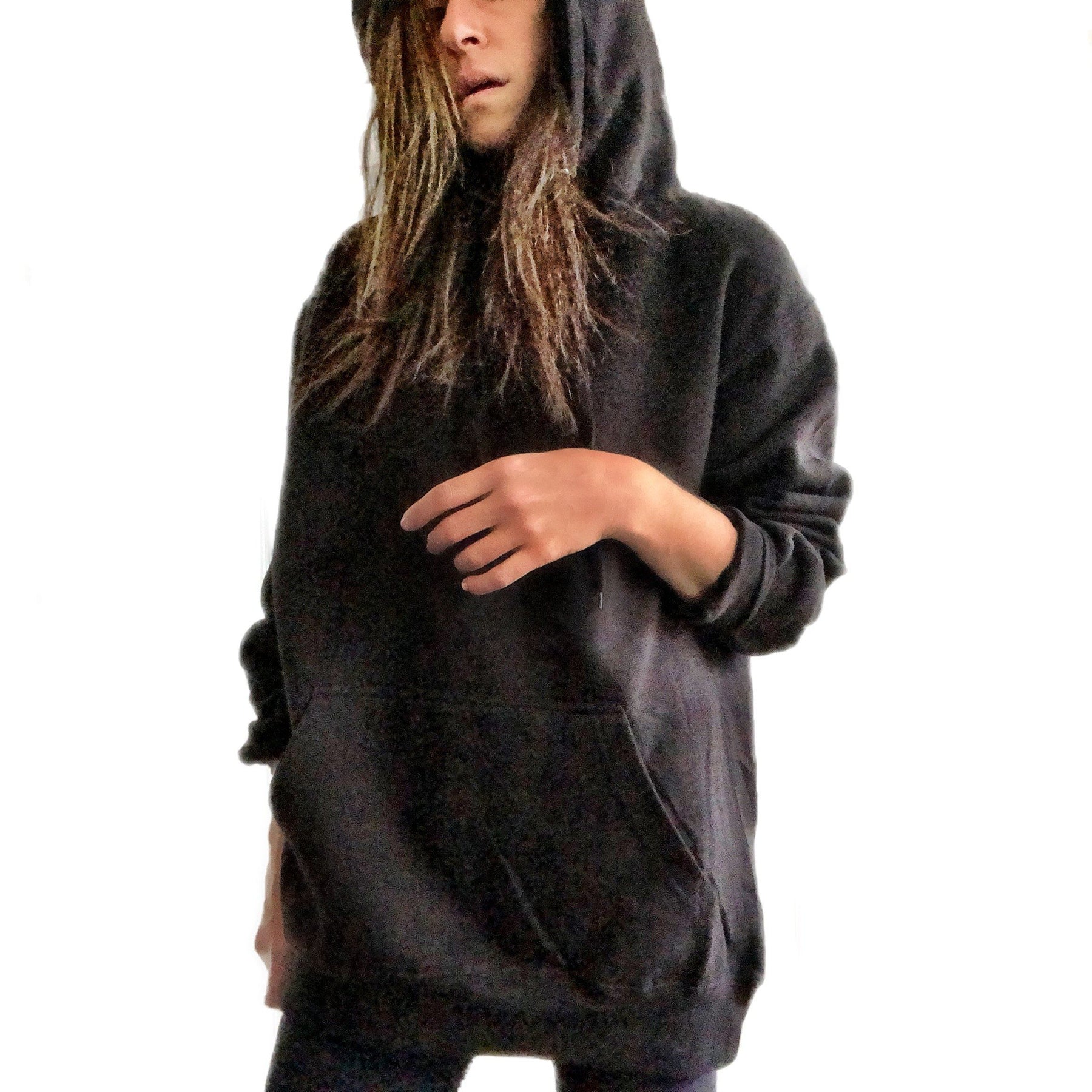 The perfect oversized, black hoodie. BAD CHOICES MAKE GOOD MEMORIES painted in back in white. Signed @wrenandglory.