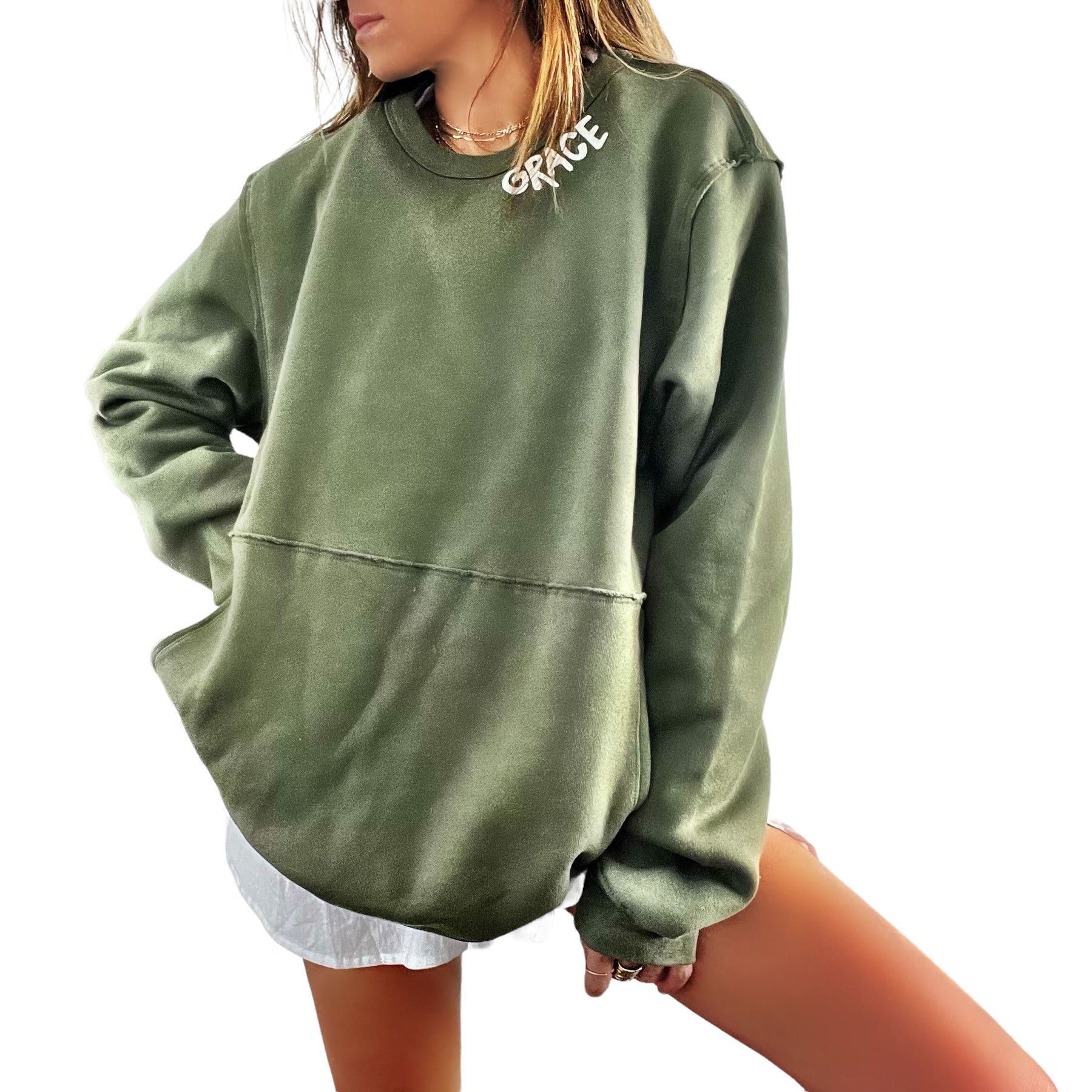 'Basic But Personalized' Painted Green Crewneck