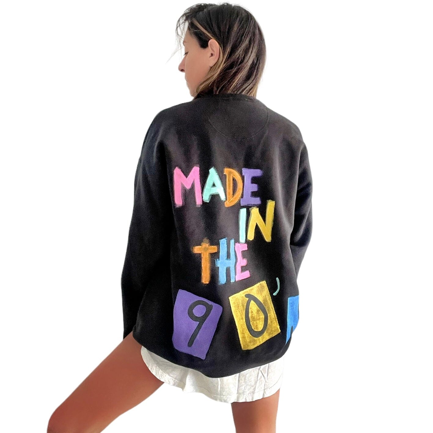 '90s Baby!' Painted Black Crewneck