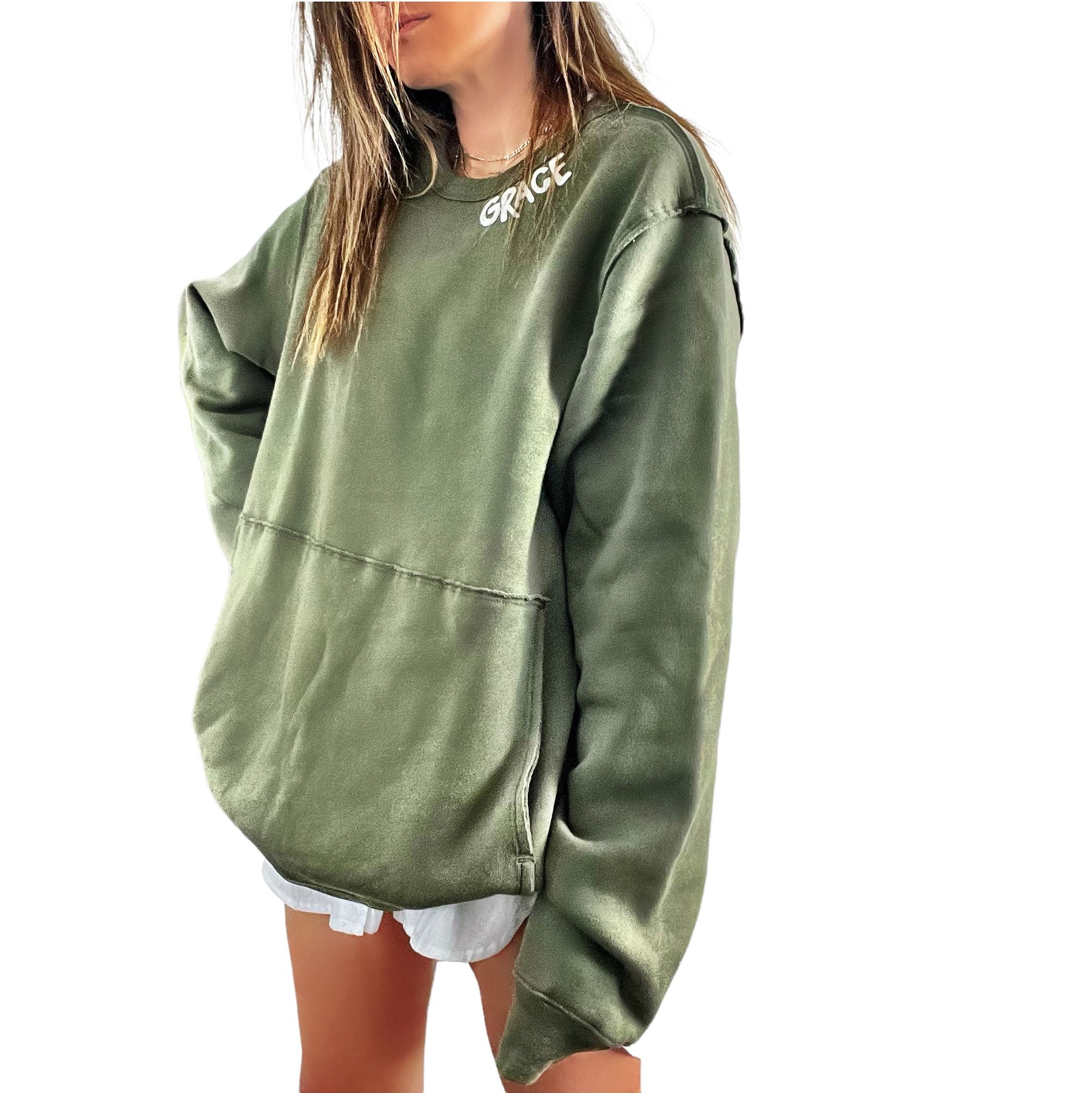 'Basic But Personalized' Painted Green Crewneck