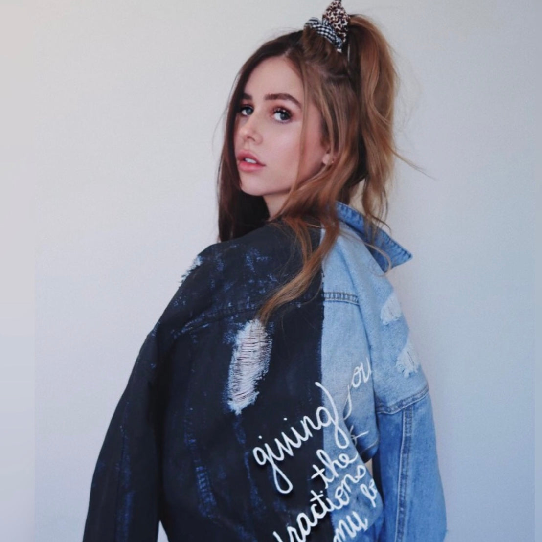 Cray in her Custom Half & Half Denim Jacket