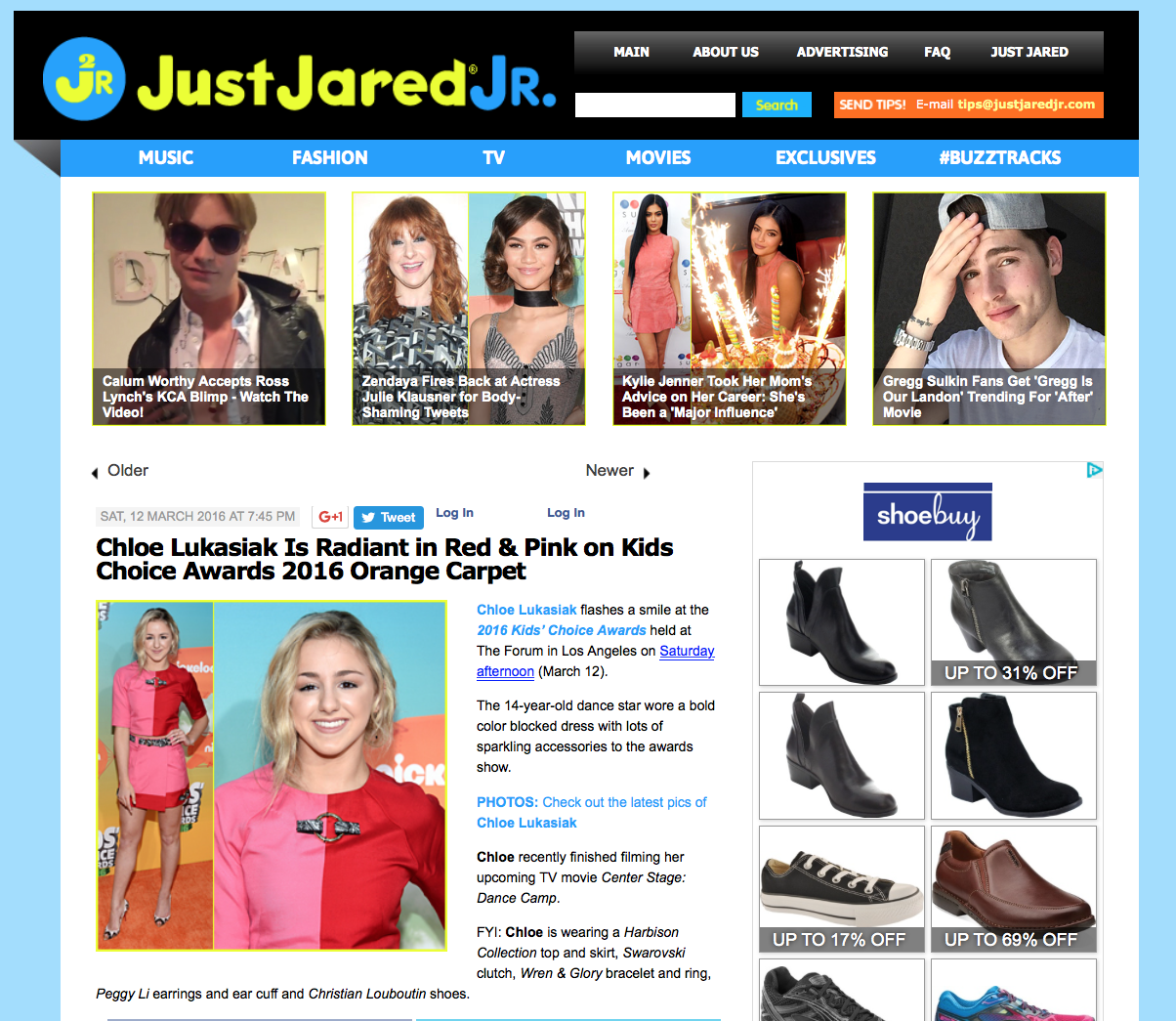 CHLOE LUKASIAK WEARS W+G TO 'KID'S CHOICE AWARDS'
