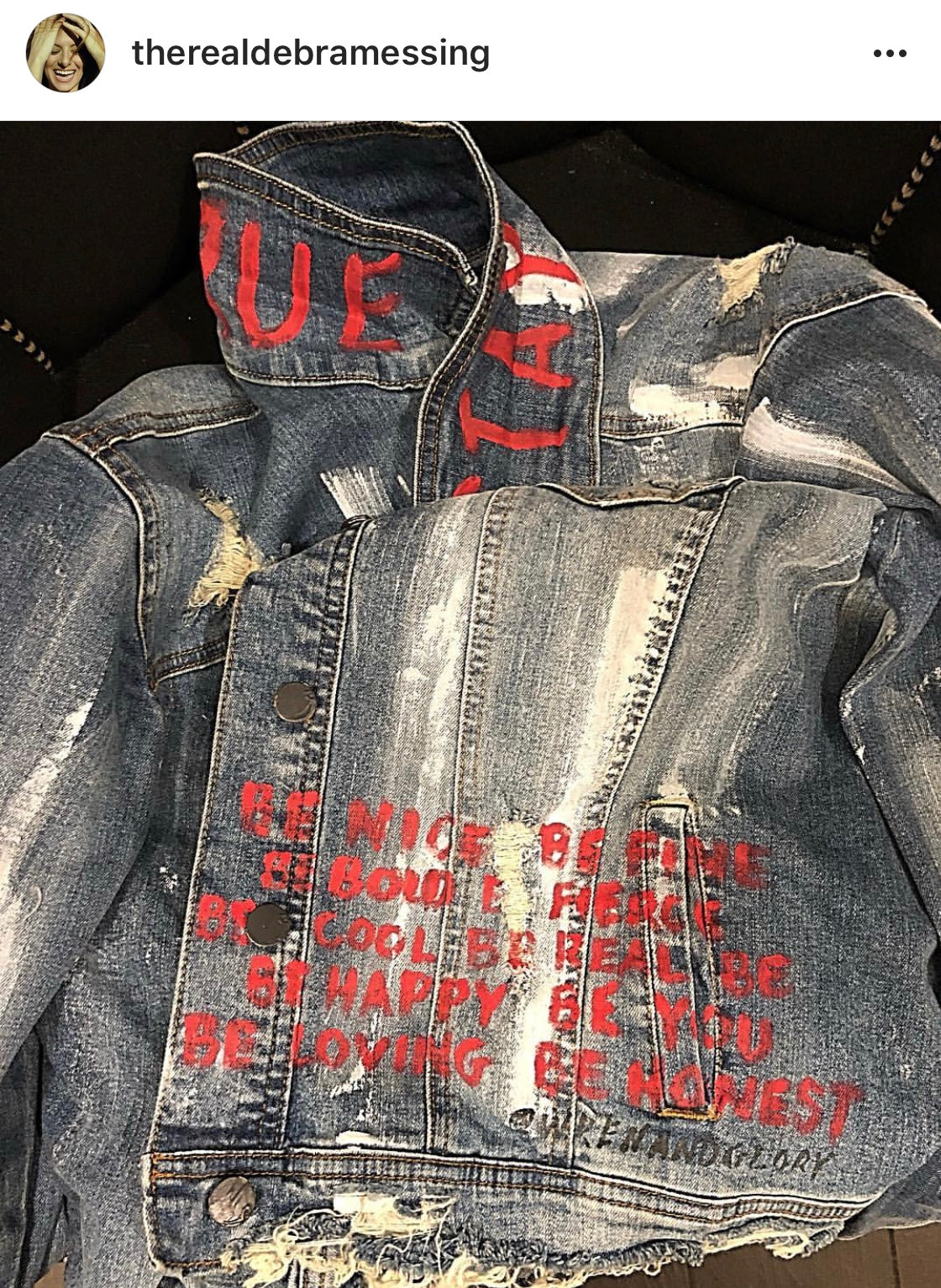 Debra Messing wears wren and glory denim jackets