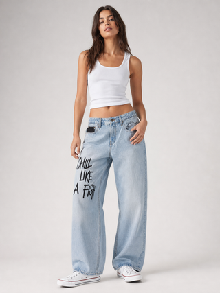 'Fish Like A Savage' Painted Jeans
