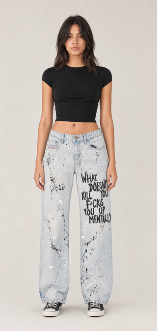 'Mental Health' Painted Levi's Jeans