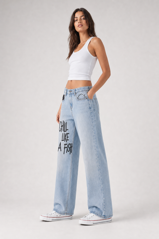 'Fish Like A Savage' Painted Jeans