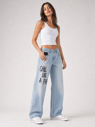 'Fish Like A Savage' Painted Jeans