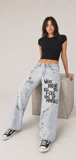 'Mental Health' Painted Levi's Jeans