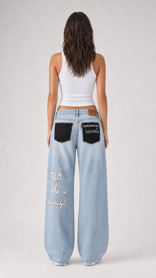 'Fish Like A Savage' Painted Jeans