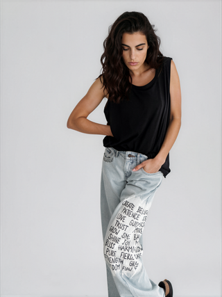 'Positive Vibes' Painted Levi's Jeans