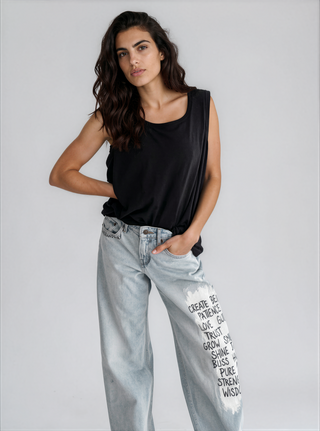 'Positive Vibes' Painted Levi's Jeans