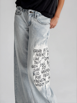 'Positive Vibes' Painted Levi's Jeans