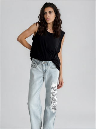 'Positive Vibes' Painted Levi's Jeans