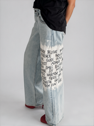 'Positive Vibes' Painted Levi's Jeans