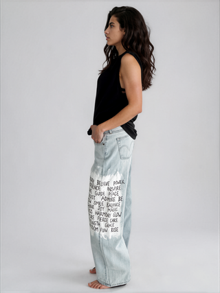 'Positive Vibes' Painted Levi's Jeans