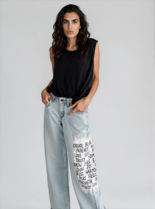 'Positive Vibes' Painted Levi's Jeans