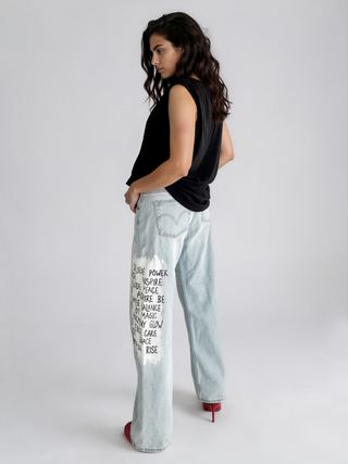 'Positive Vibes' Painted Levi's Jeans