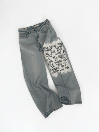'Positive Vibes' Painted Levi's Jeans