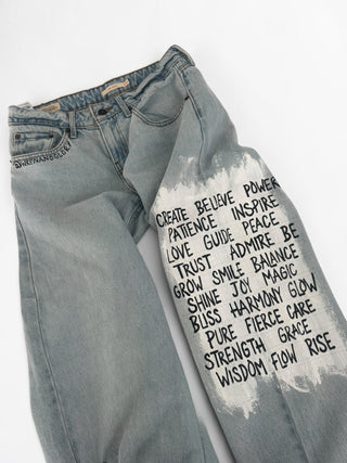 'Positive Vibes' Painted Levi's Jeans