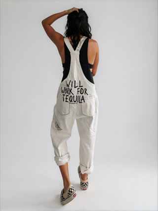'Will Work For Tequila' Painted Overalls