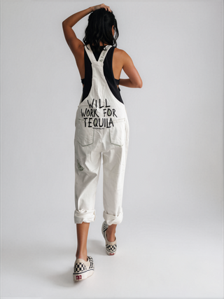 'Will Work For Tequila' Painted Overalls