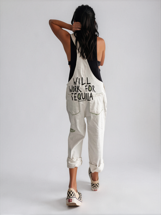 'Will Work For Tequila' Painted Overalls