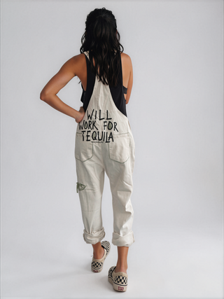 'Will Work For Tequila' Painted Overalls