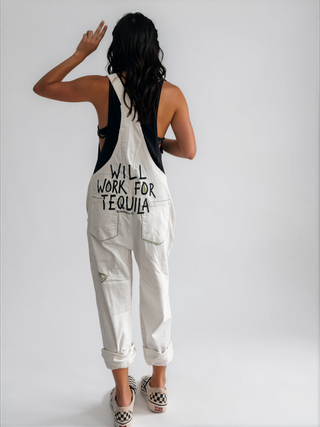 'Will Work For Tequila' Painted Overalls