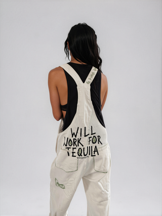 'Will Work For Tequila' Painted Overalls