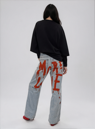 'More Love' Painted Levi's Jeans