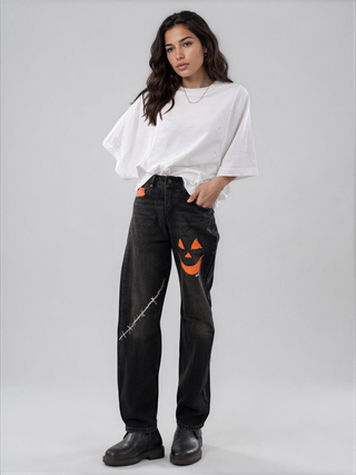 'Spooky Season' Painted Jeans