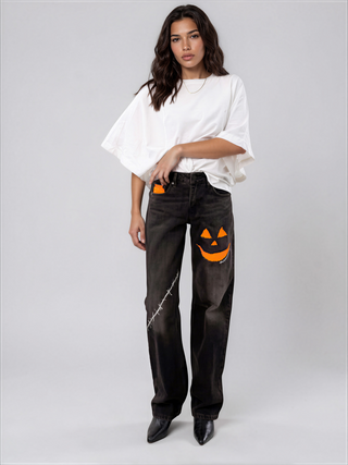 'Spooky Season' Painted Jeans