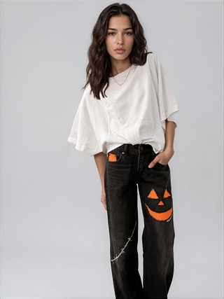 'Spooky Season' Painted Jeans
