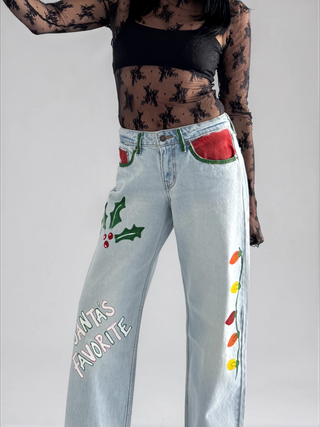 'Santas Favorite' Painted Levi's Jeans
