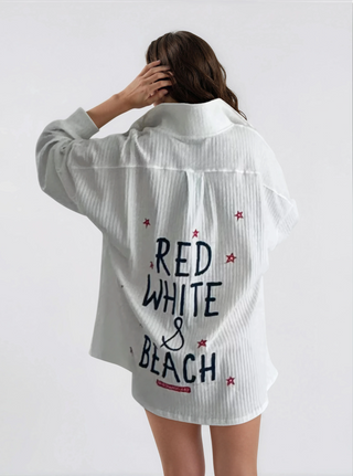 'Red, White and Beach' Painted Shirt
